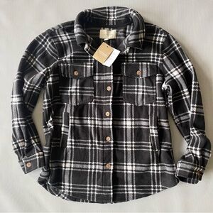 Ecothreads Black & White Plaid Button Down Fleece Shacket NWT Women’s Size XL